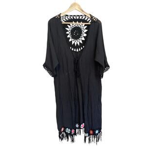 ASHA | Crochet Back Fringe Kimono Cover-Up | Boho Festival Cardigan | OS